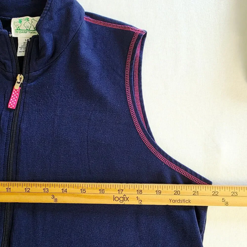 The Quacker Factory Lounge Outfit Set Large Navy Pink Whale Zip Vest Coastal